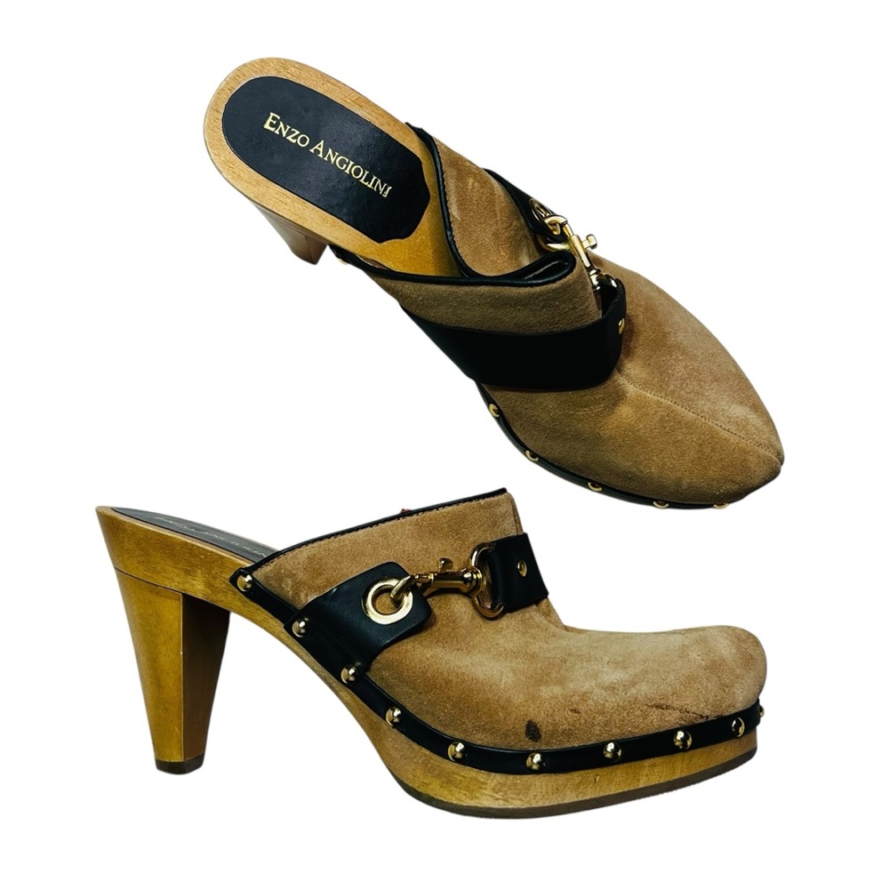 Enzo Angiolini Brown and Black Heeled Clogs